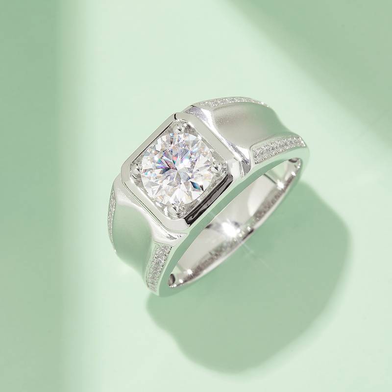 海波款S925银镀白金MoissaniteMen's Ring2ctD级